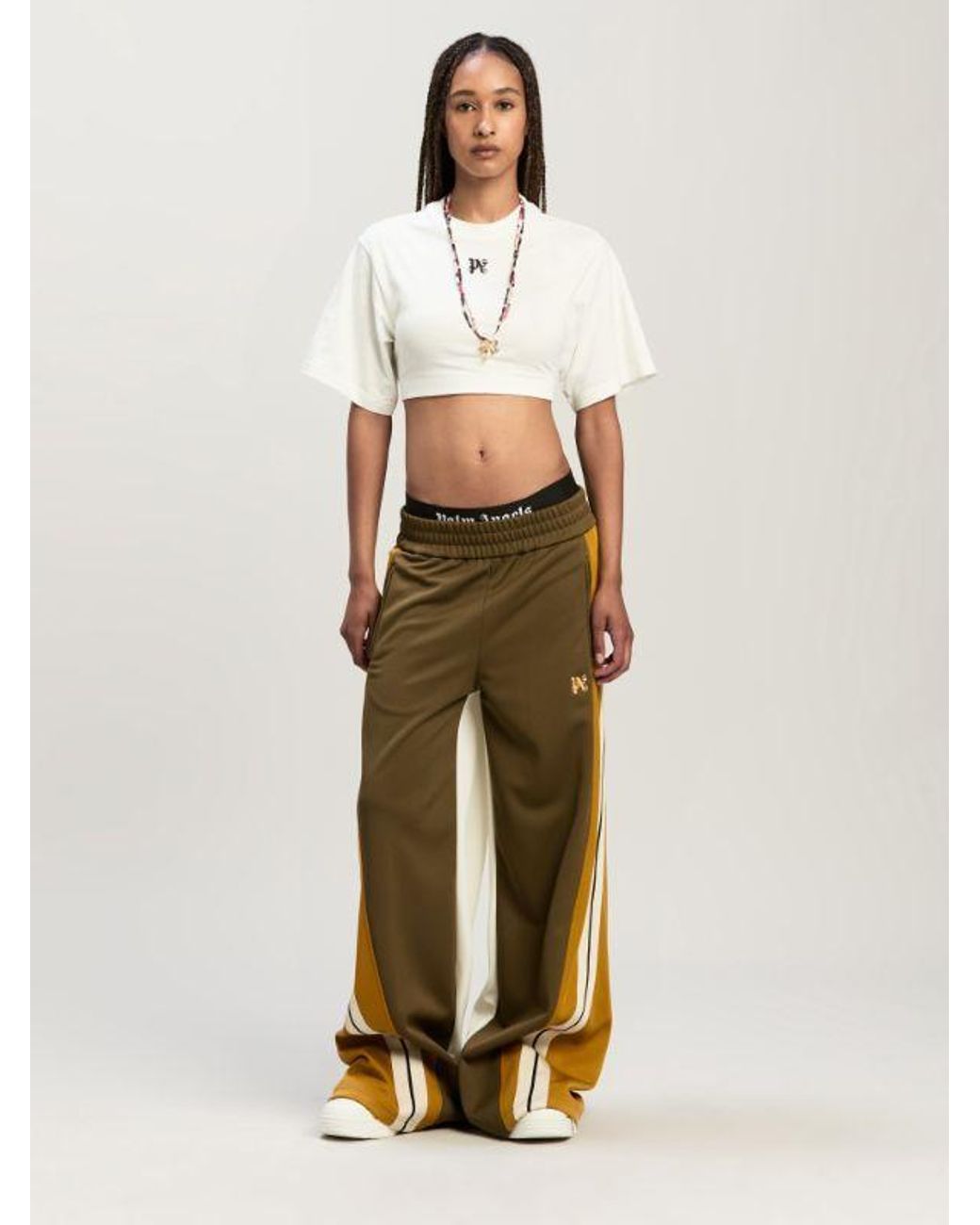 Palm Angels Multicolor Logo Embroidered Wide Leg Track Pants