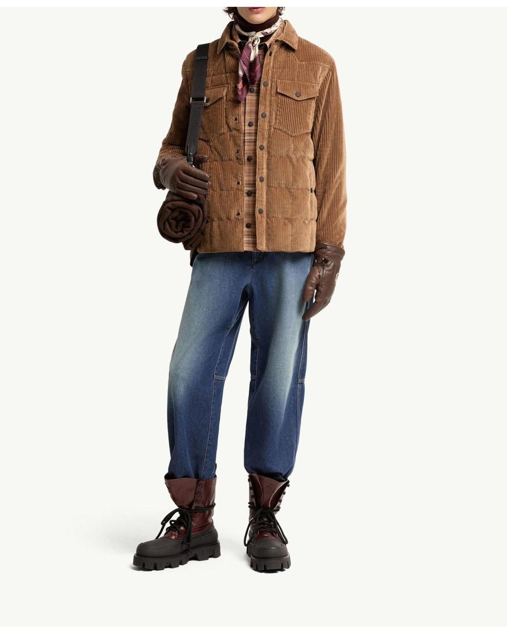 Moncler Brown Gelt Corduroy Down Shirt Jacket for men