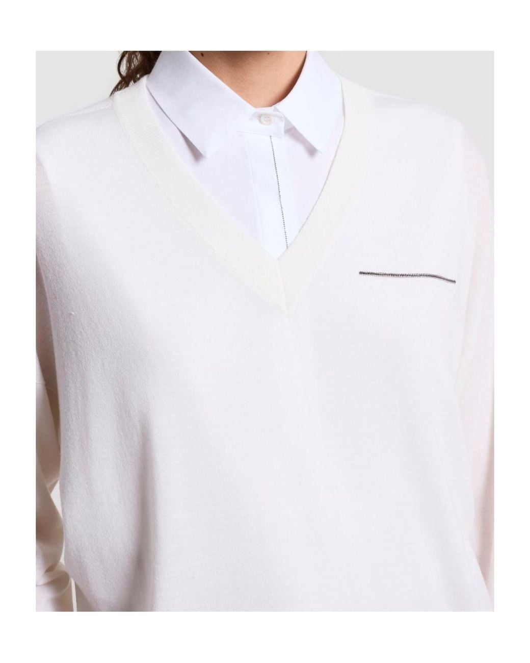 Peserico White V-Neck Pocket Sweater