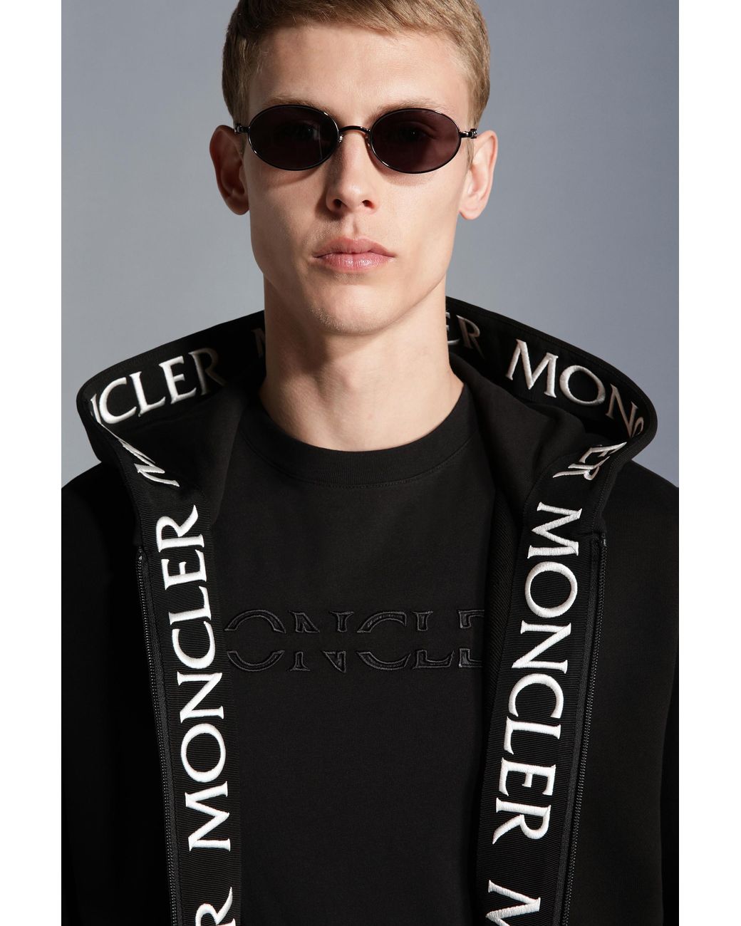 Moncler Blue Zip-Up Cotton Hoodie for men