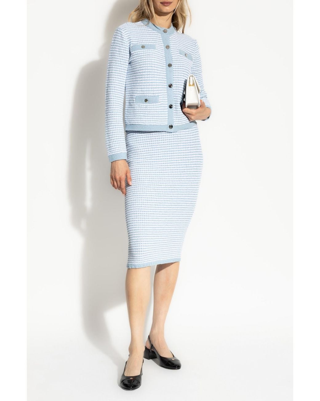 Tory Burch Blue Cotton-Blend Striped Skirt