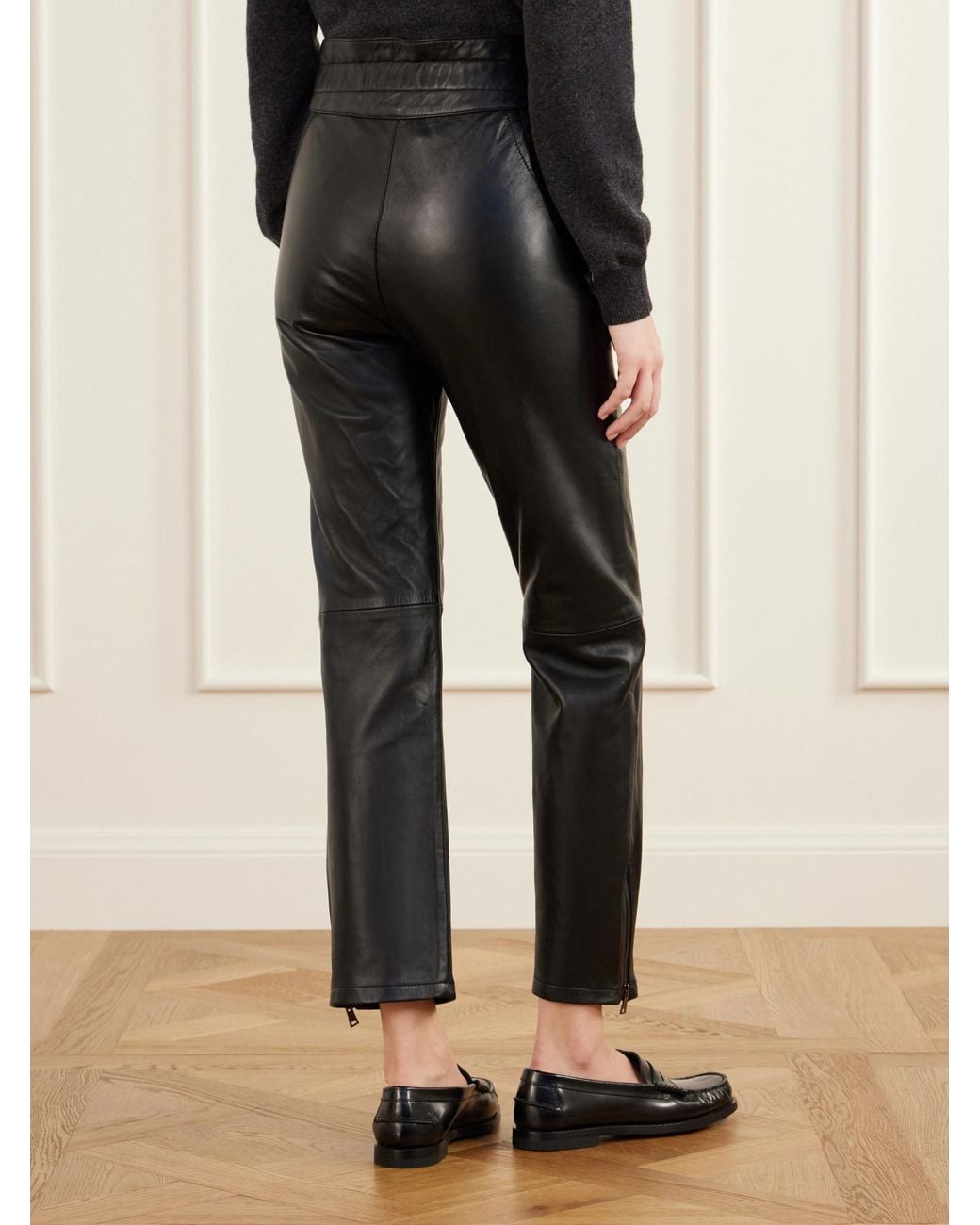 Blazé Milano Black Leather Straight-Leg Pants