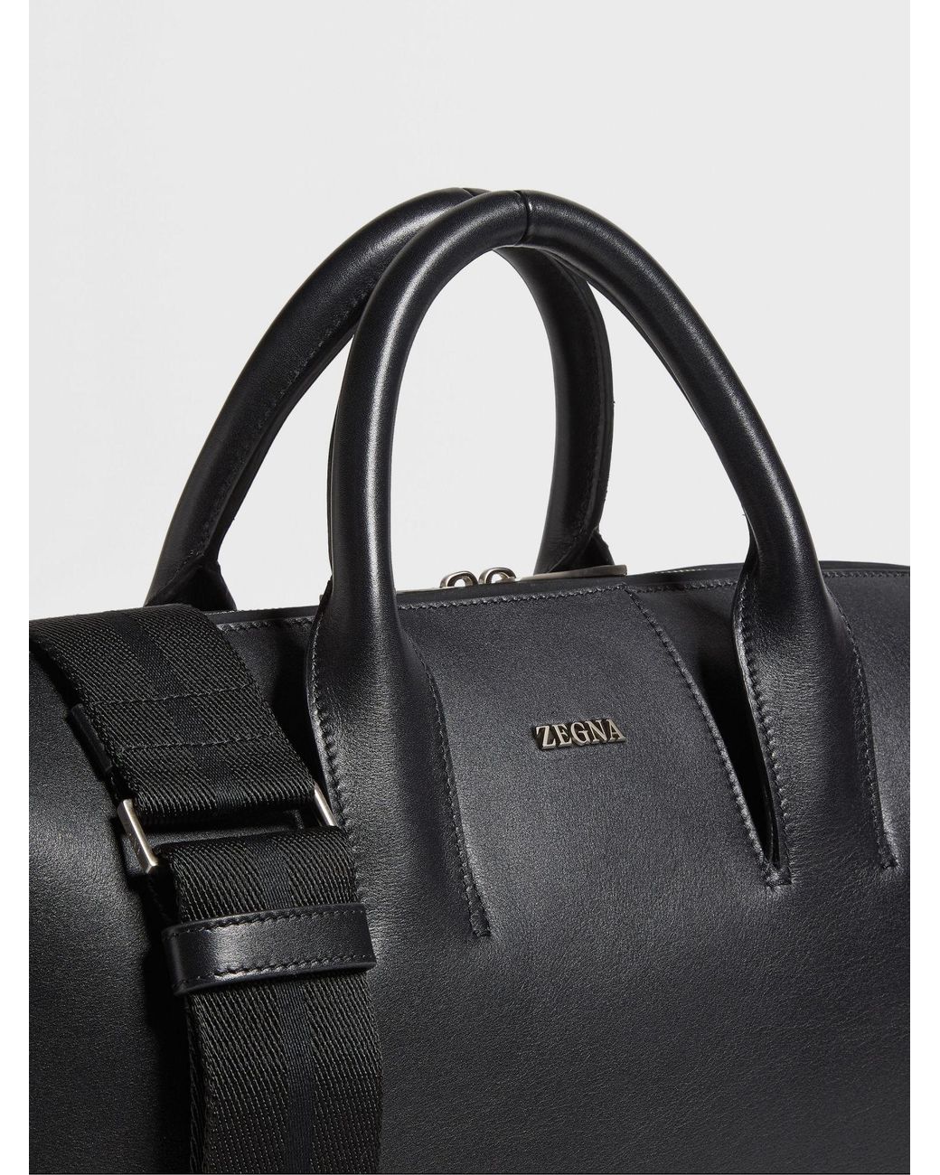 Zegna Black Logo Detailed Top Handle Briefcase for men
