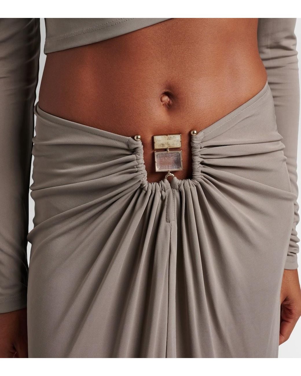 Christopher Esber Brown Bezel Quartz Gathered Jersey Maxi Skirt