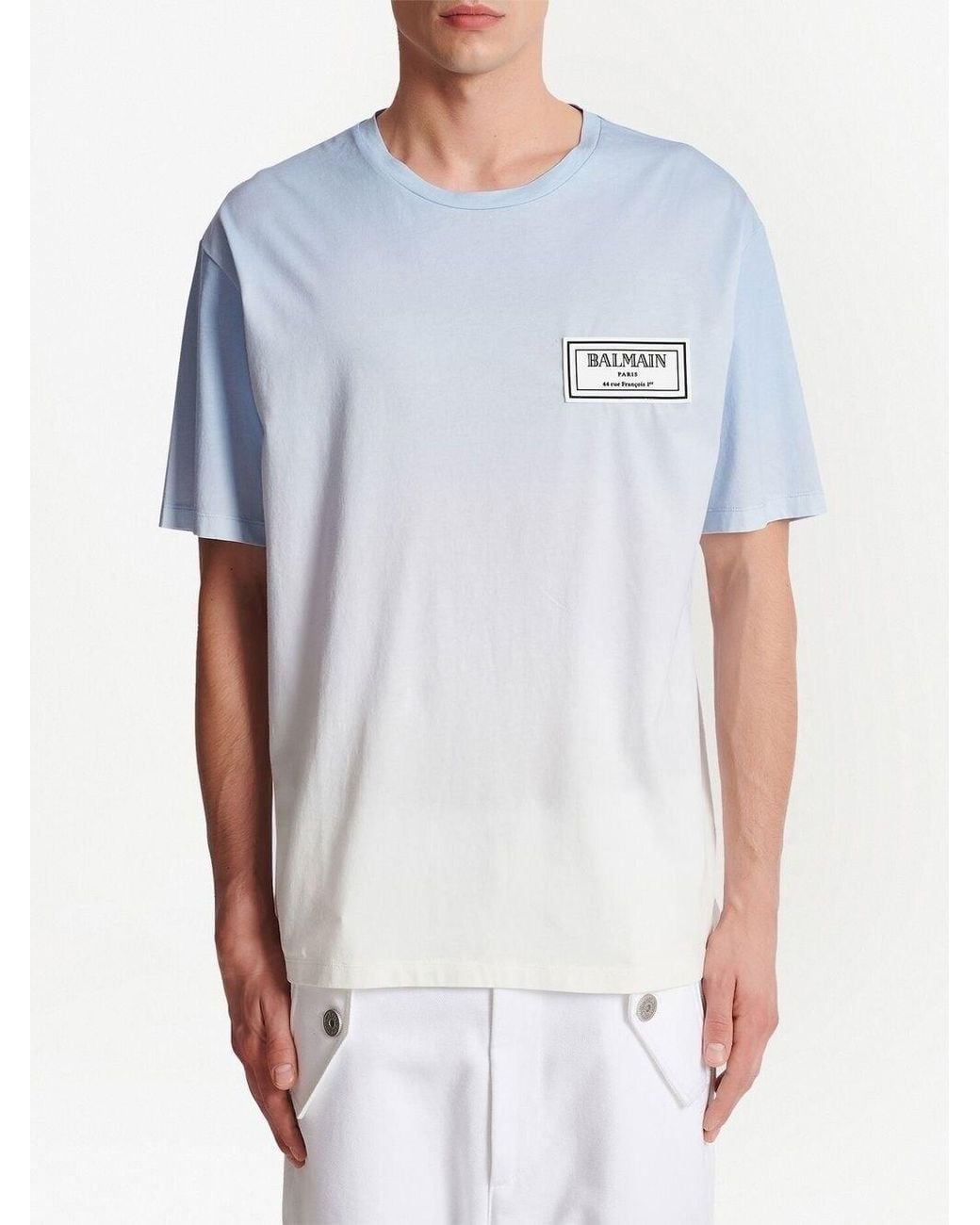 Balmain White Gradient T-Shirt With Rubber Patch for men