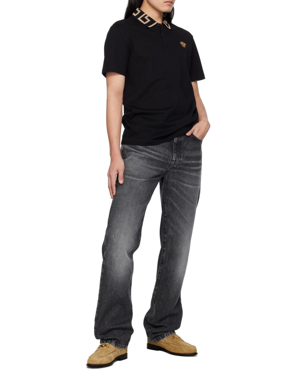 Versace Gray Logo-Patch Straight-Leg Jeans for men