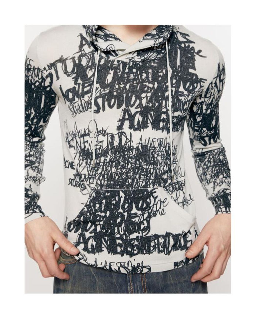 Acne Gray Logo-Print Hoodie for men