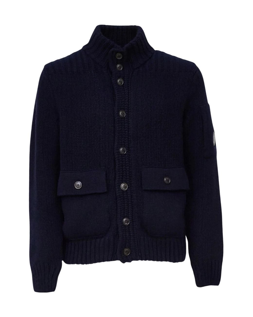 C P Company Blue Lens Pocket Button Cardigan for men