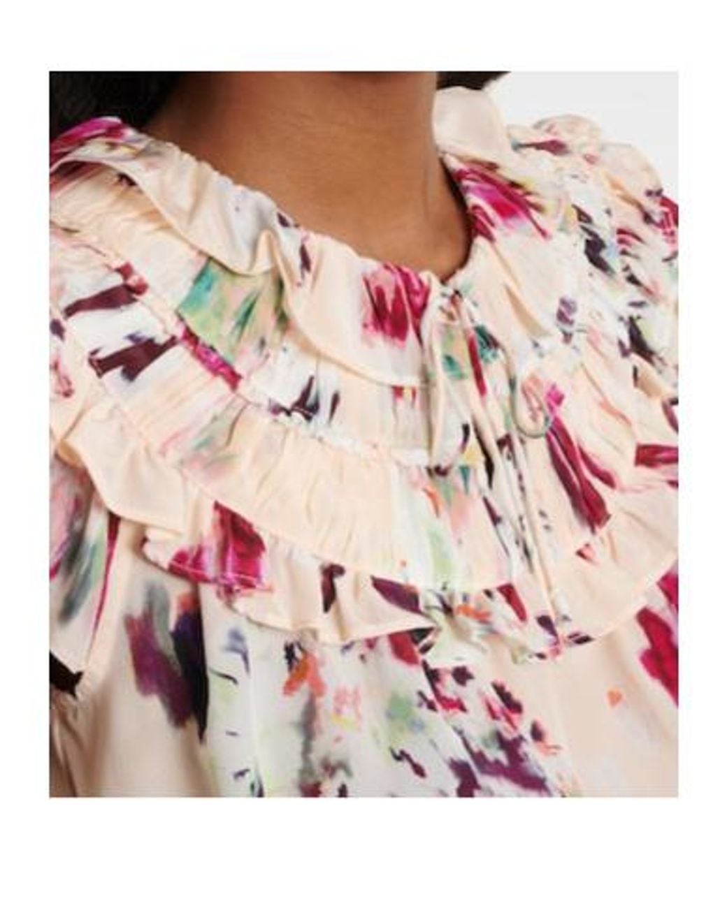 Ulla Johnson White Eleonore Floral Ruffled Silk Crop Top