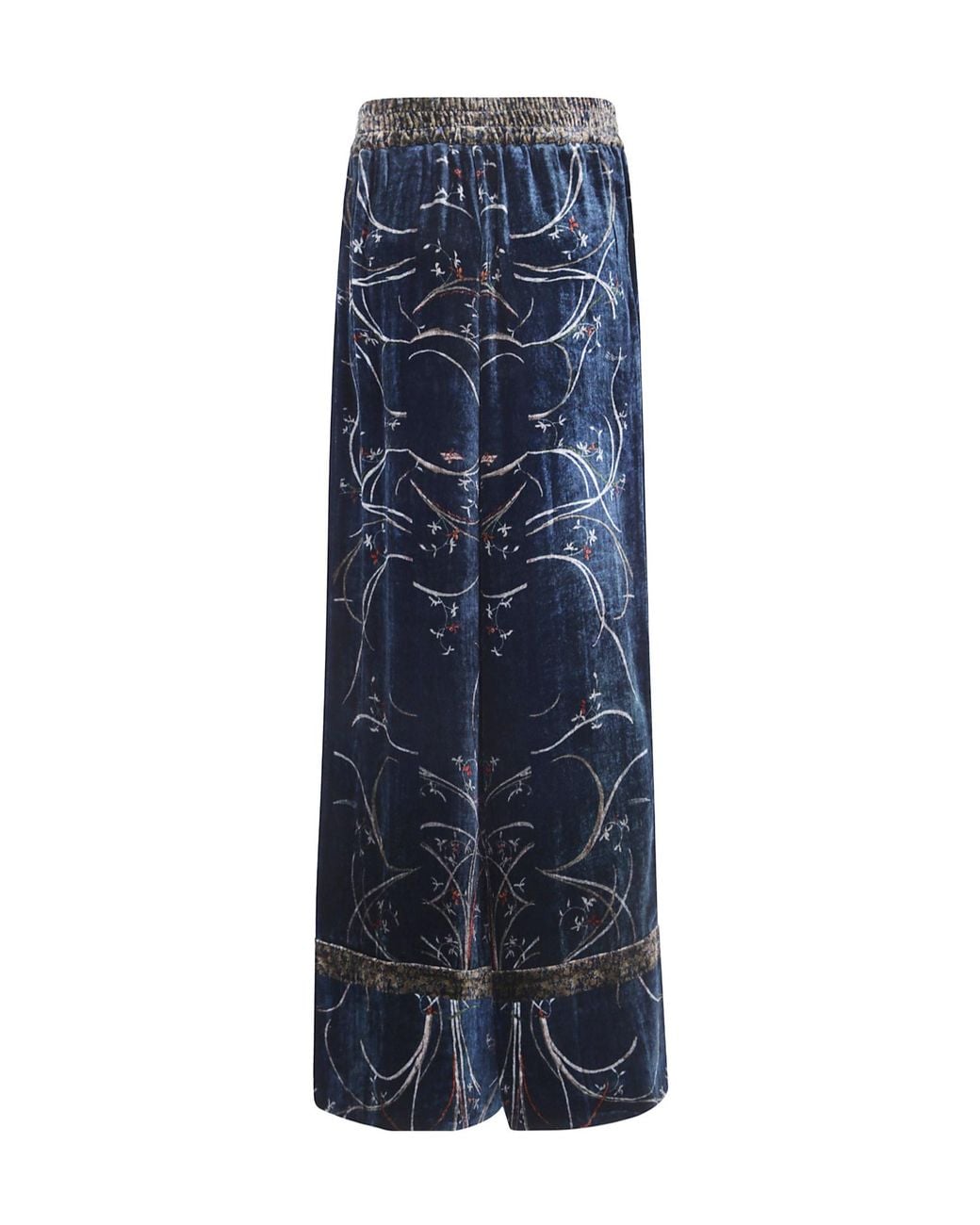 Pierre Louis Mascia Blue Floral-Print Velvet Trousers