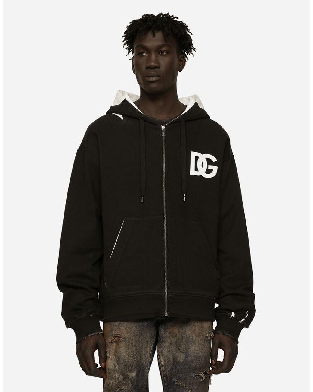 Dolce & Gabbana Black Logo-Print Zipped Cardigan for men