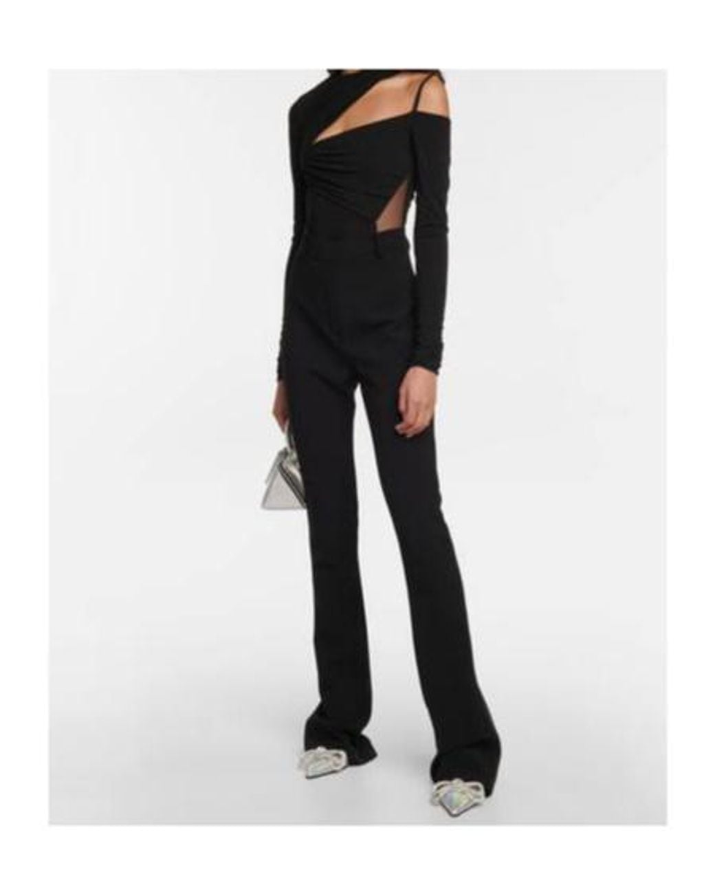 Nensi Dojaka Black Asymmetric Tulle-Paneled Bodysuit