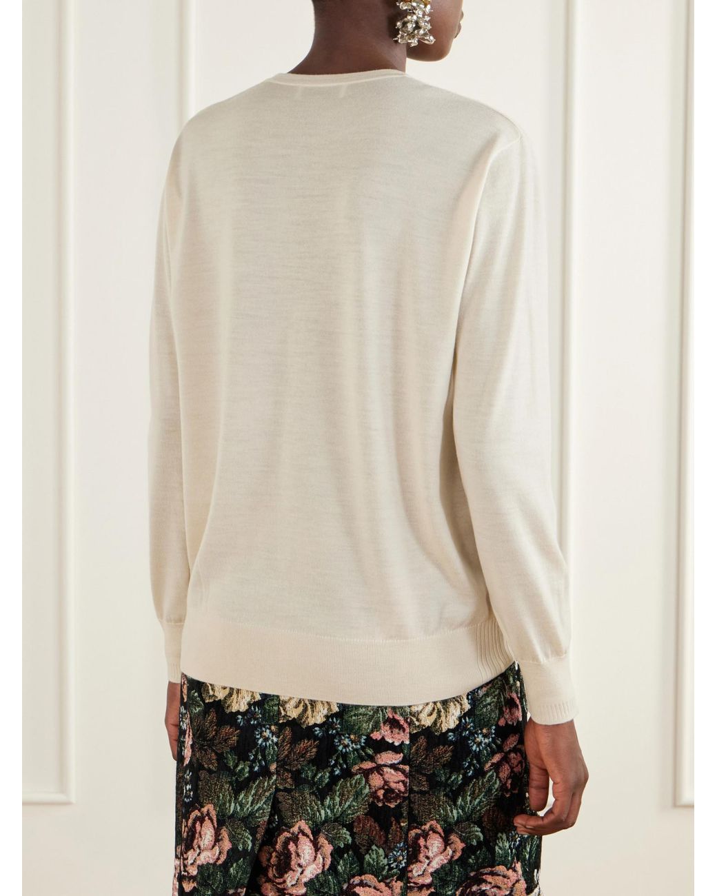 Dries Van Noten White Ribbed Wool Sweater