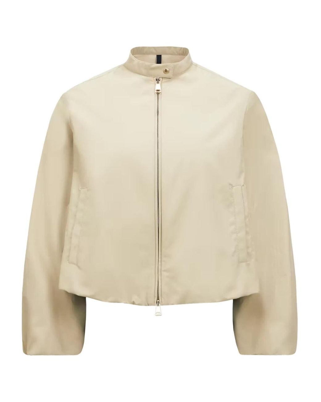 Moncler Natural Logo Patch Zip-Up Bomber Jacket