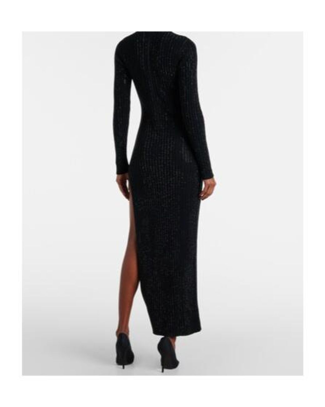 David Koma Black Embellished Knitted Cotton Midi Dress
