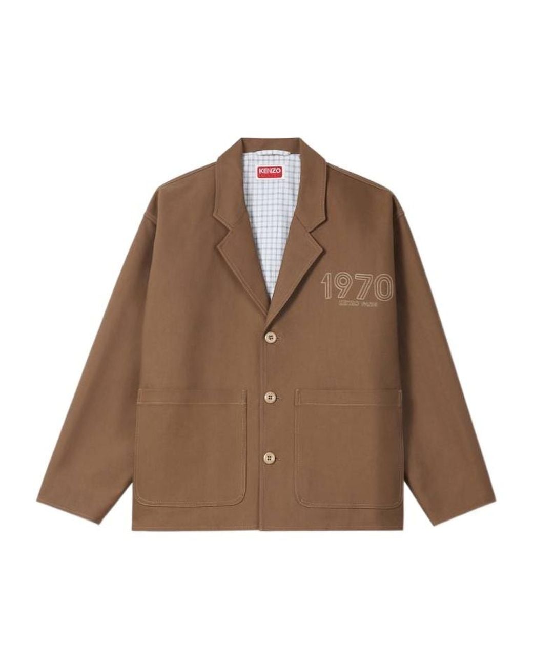 KENZO Brown Logo Embroidered Workwear Jacket for men