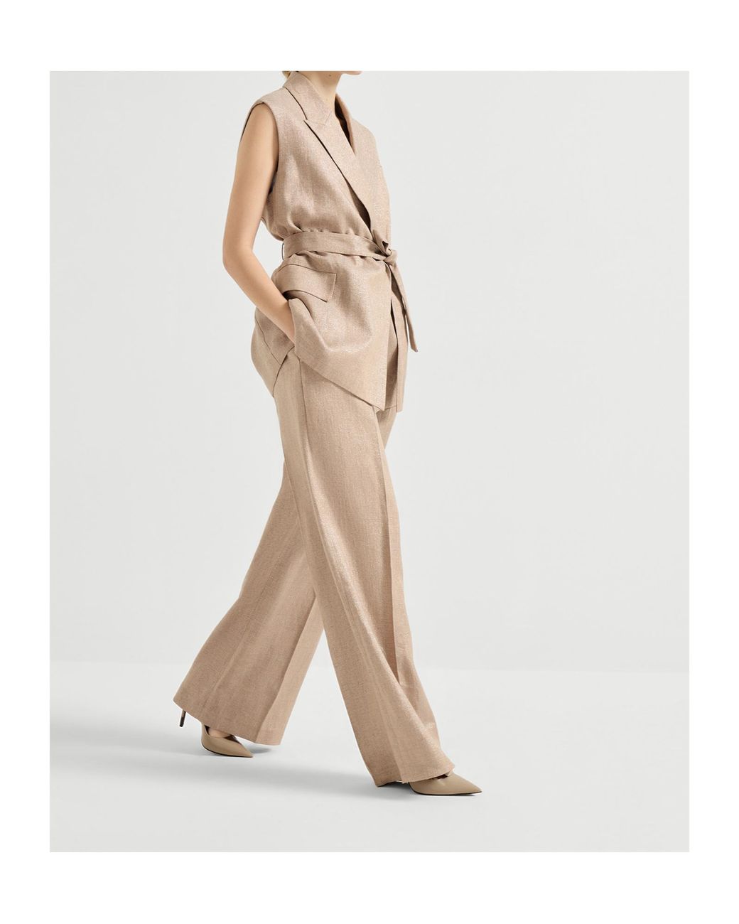 Brunello Cucinelli Natural Loose Pleated Trousers