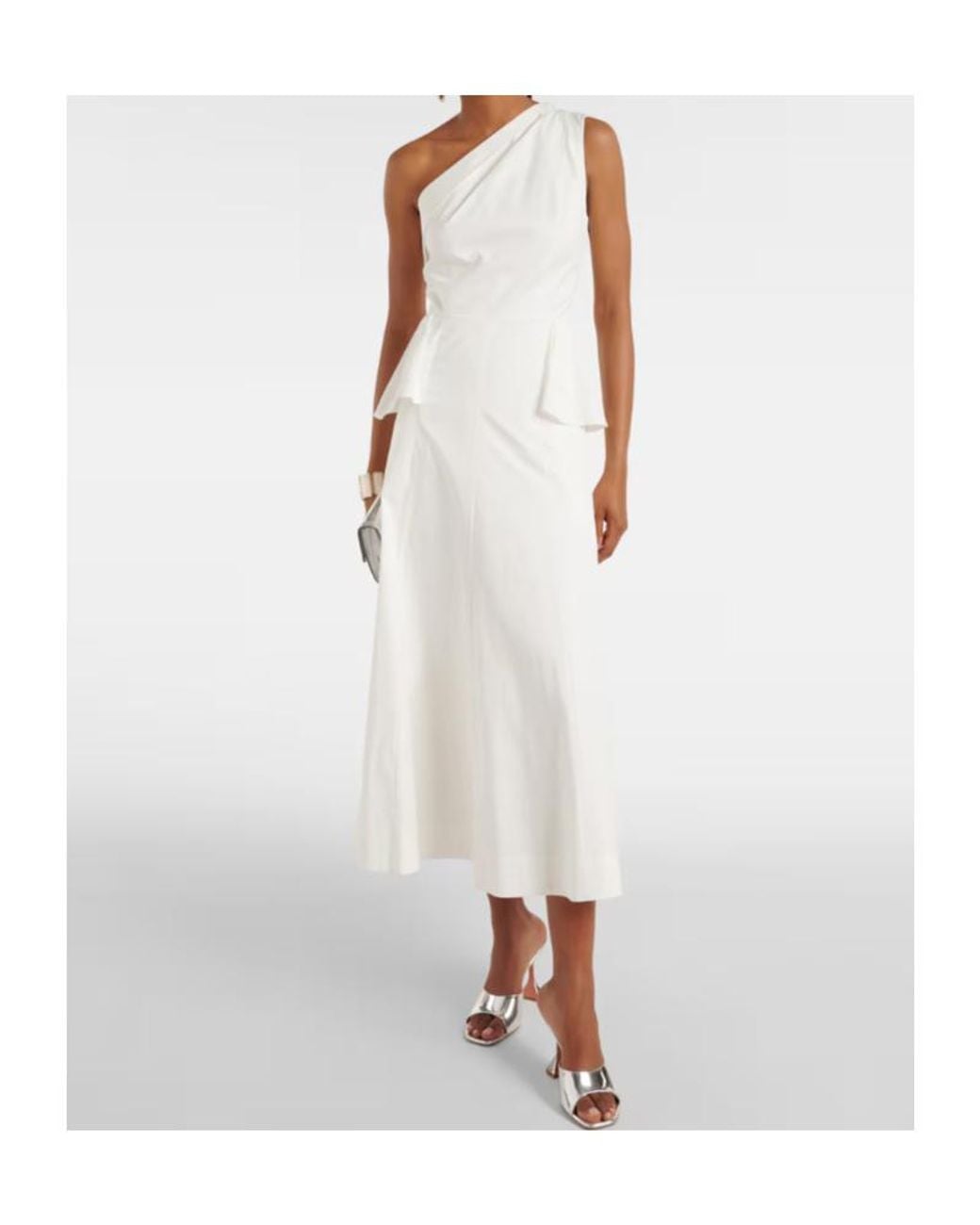 Roland Mouret White One-Shoulder Cotton Poplin Midi Dress