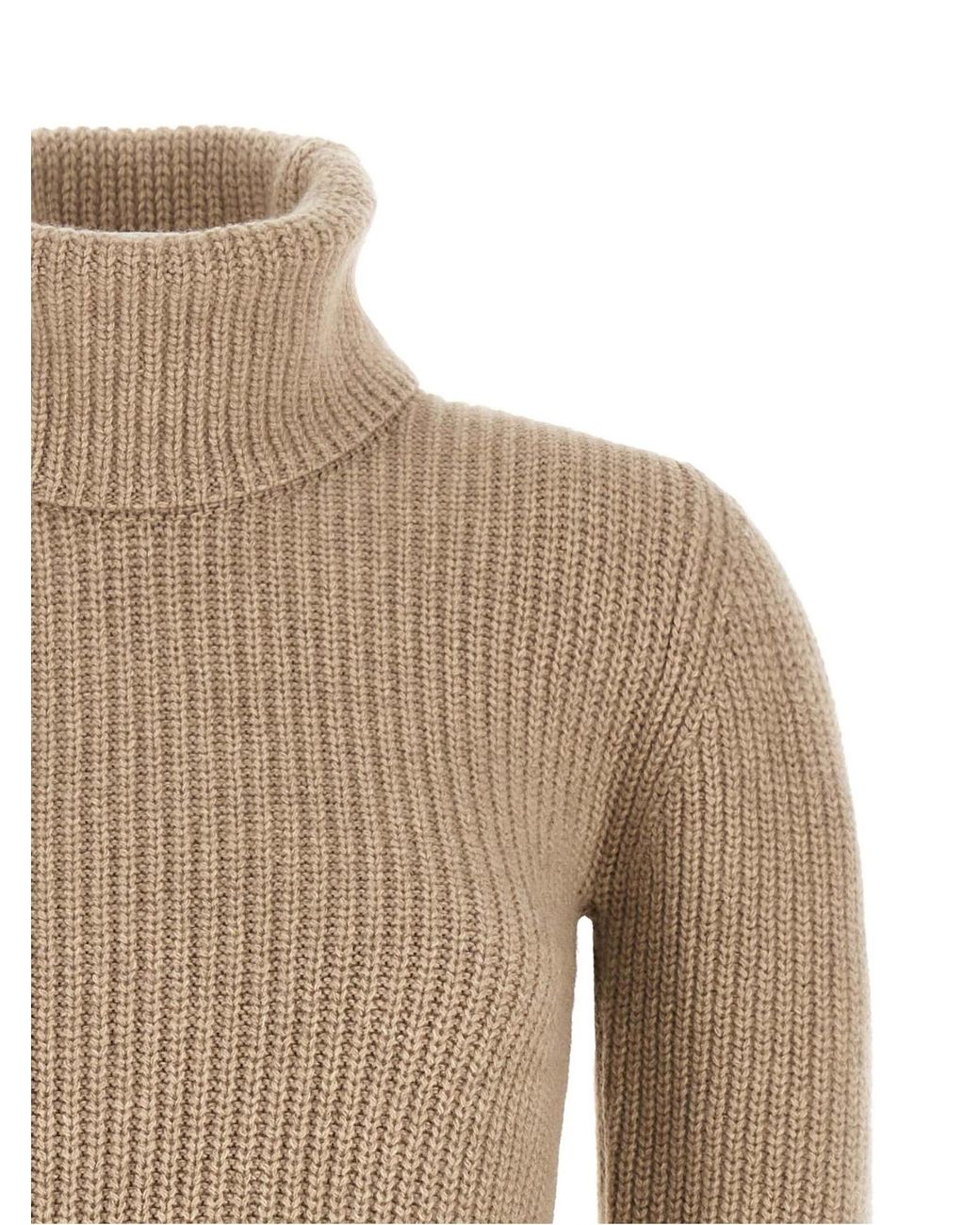 Magda Butrym Natural Ribbed Turtleneck Knitted Dress