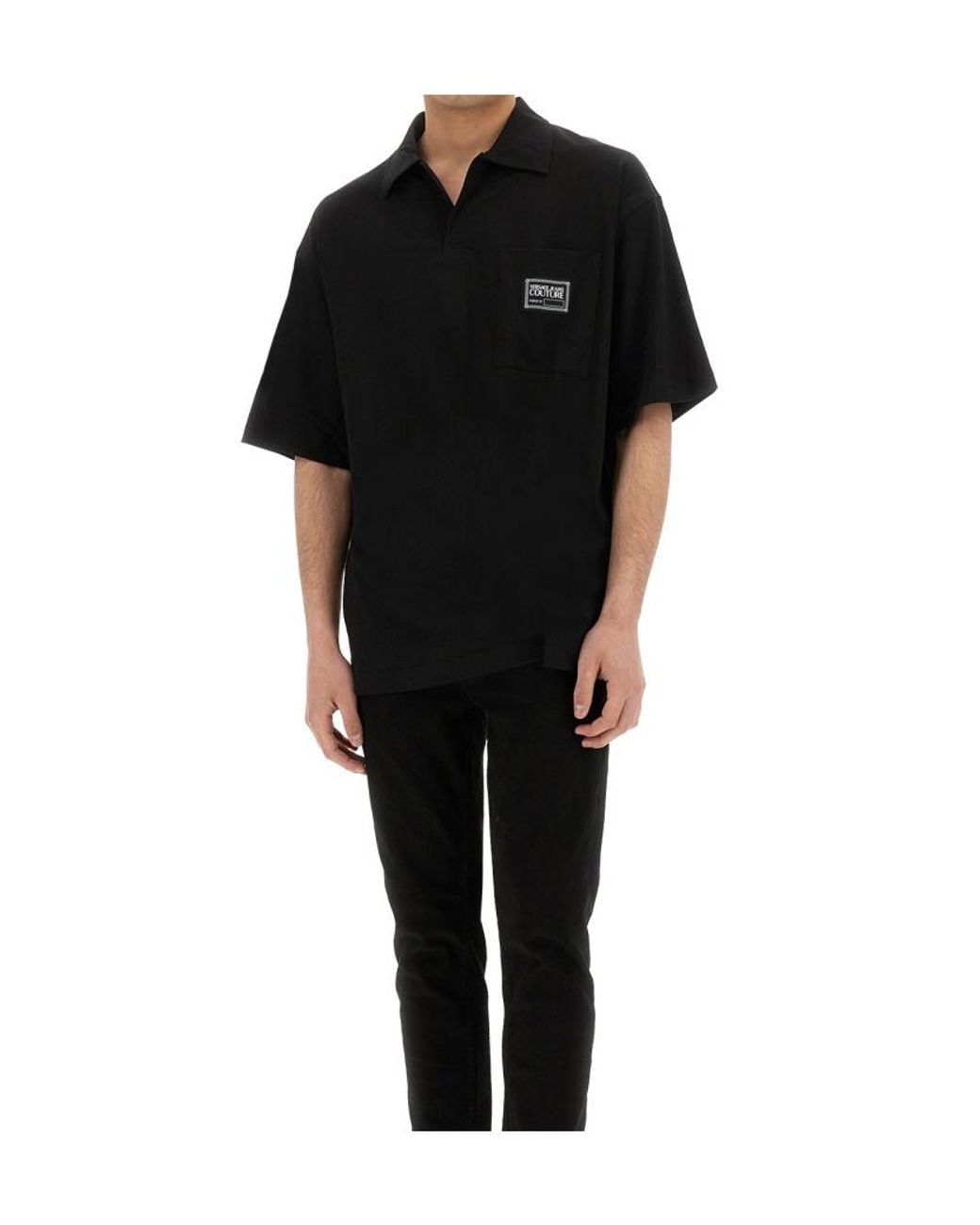 Versace Jeans Black Couture Logo Patch Short-Sleeved Shirt for men