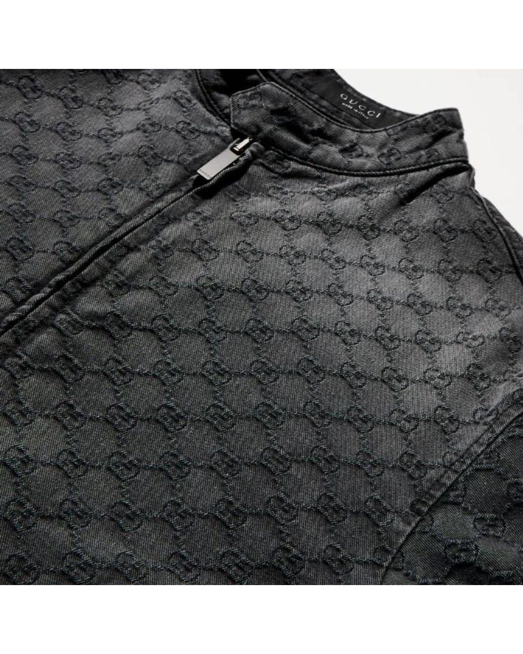 Gucci Gray Gg Cotton Denim Jacquard Zip Jacket for men
