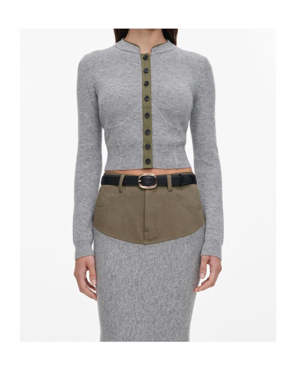 Self-Portrait Gray Contrast Panel Knitted Skirt