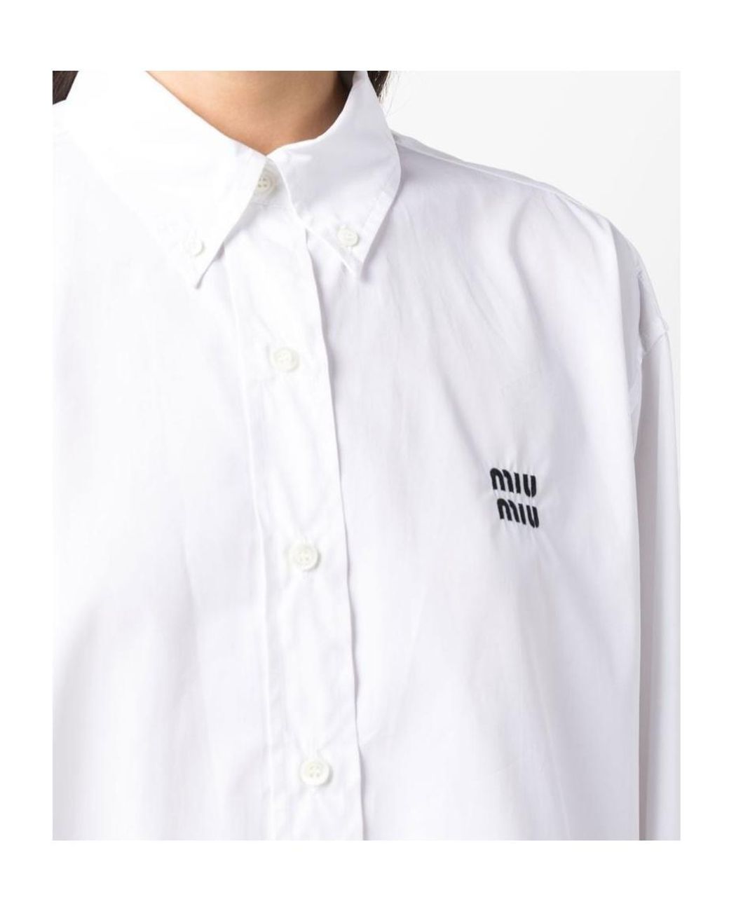 Miu Miu White Logo Cropped Shirt