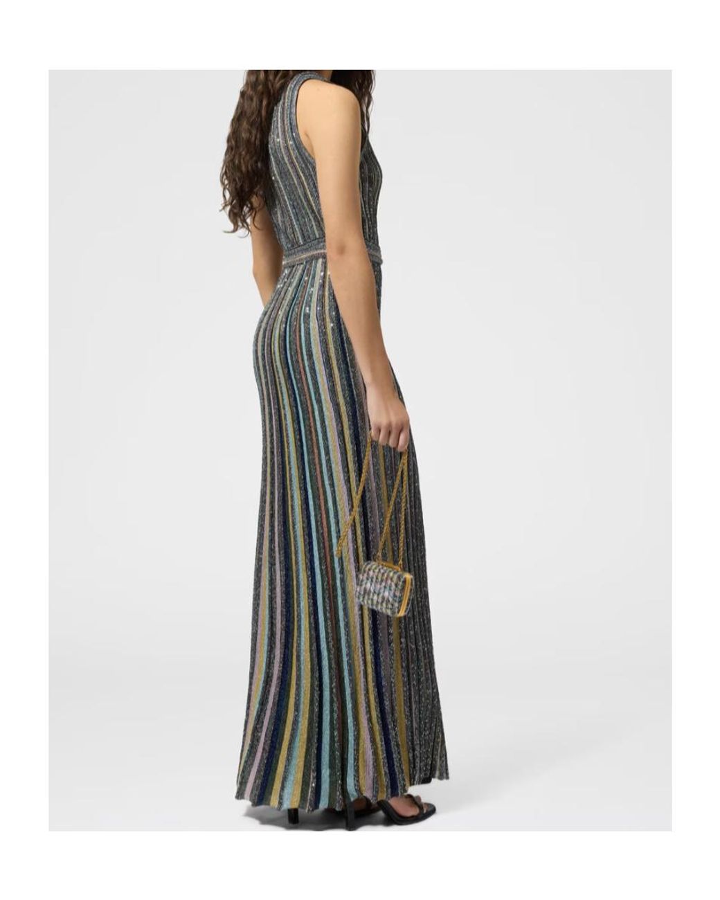Missoni Gray Striped Belted Maxi Dress