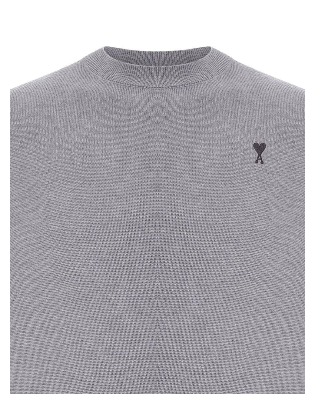 AMI Gray Logo Embroidered Crewneck Jumper for men
