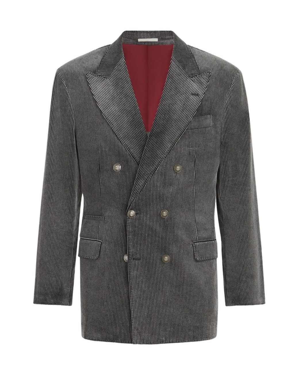 Brunello Cucinelli Gray Frosted Cotton Corduroy One-And-A-Half Breasted Tailor Blazer With Metal Buttons for men