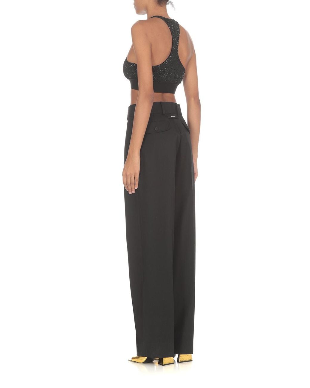 Palm Angels Black High-Waist Straight-Leg Tailored Trousers