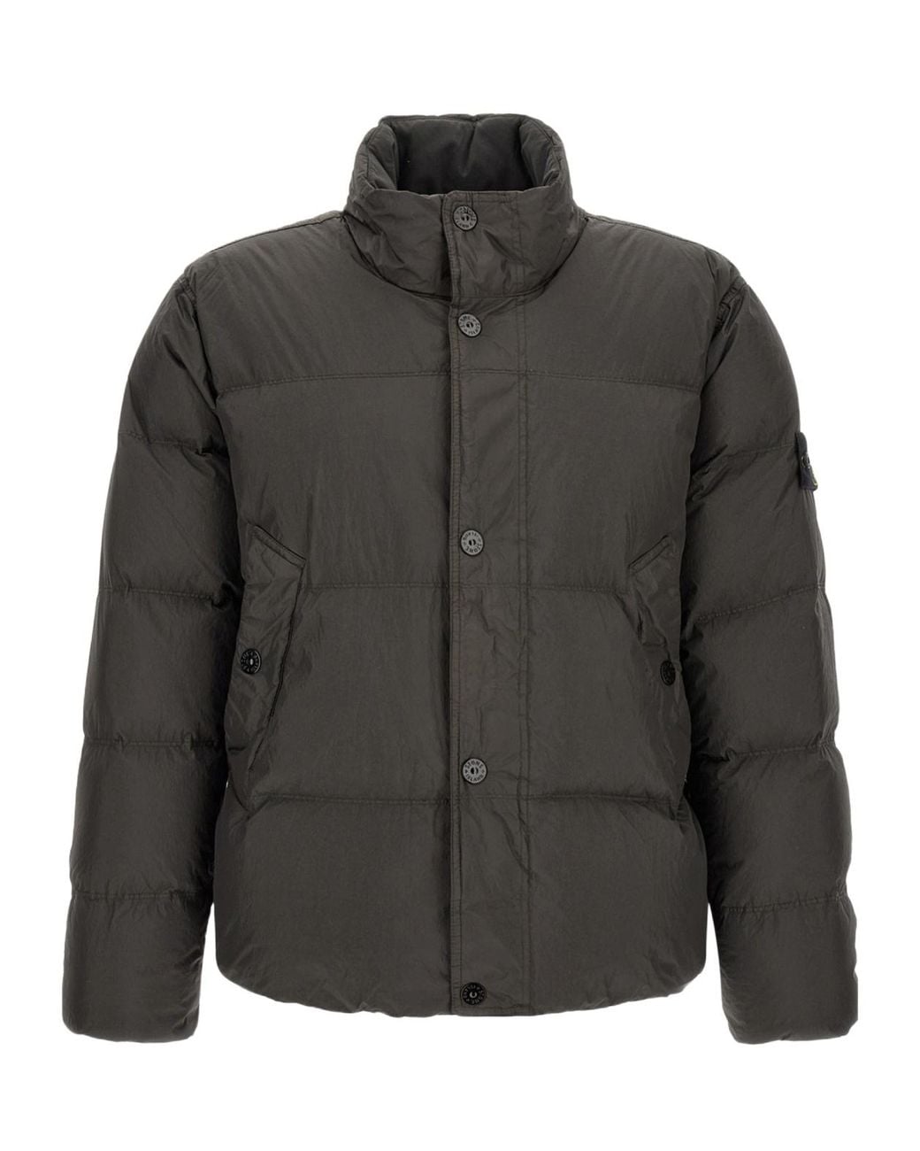 Stone Island Gray High Collar Down Jacket for men