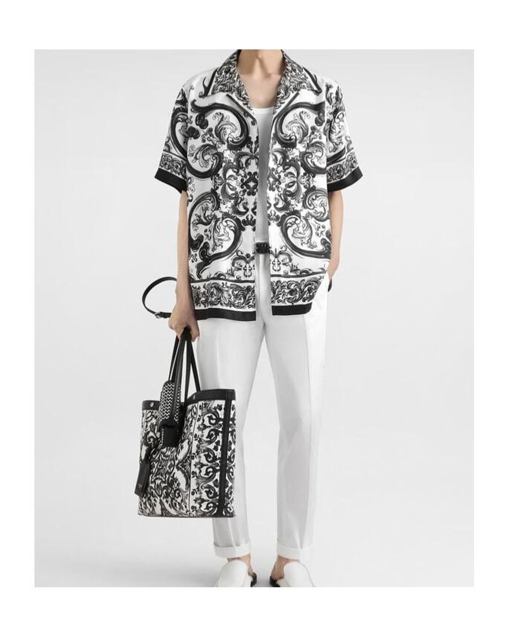 Dolce & Gabbana Gray Majolica-Printed Short Sleeved Shirt for men