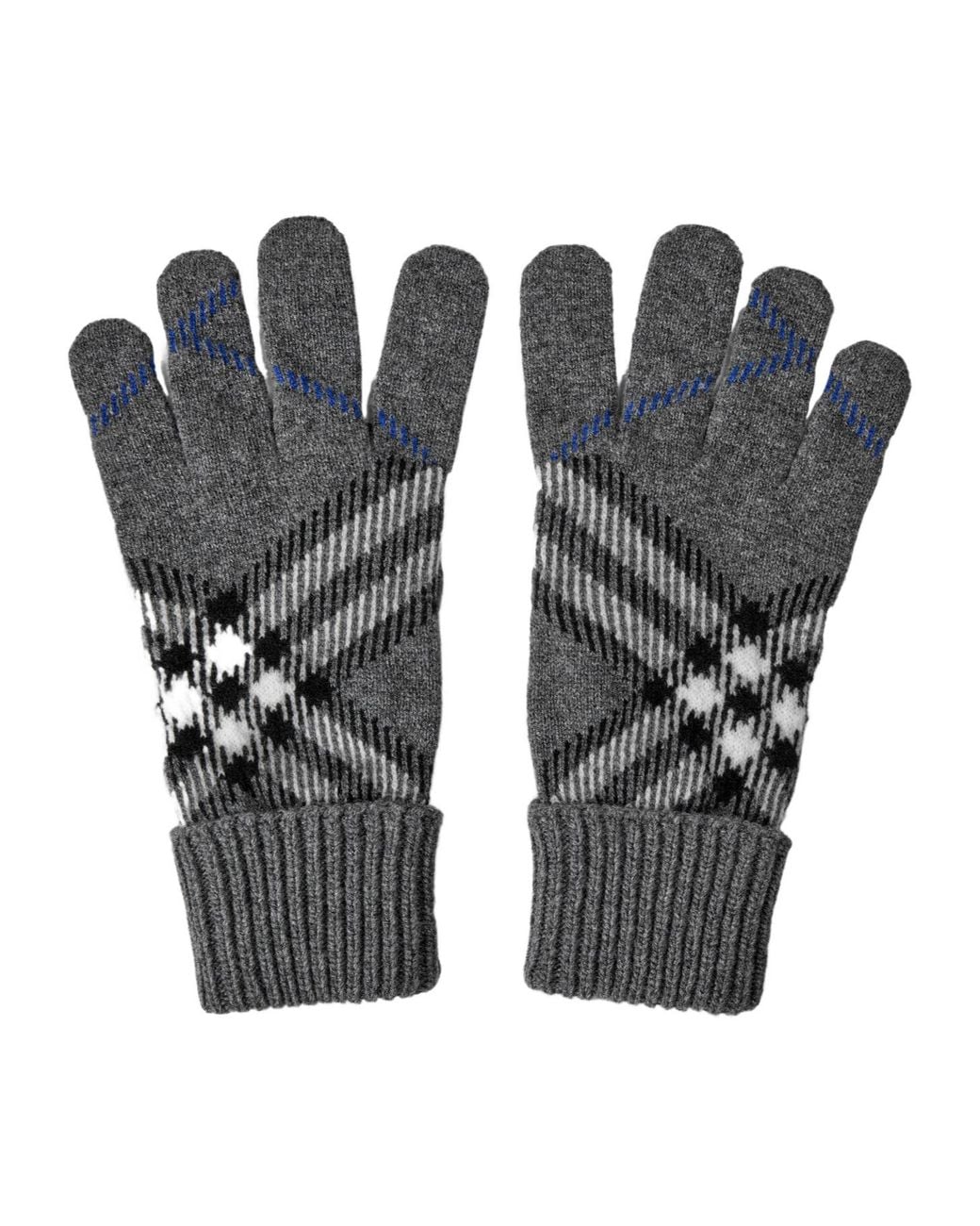 Burberry Black Knit Gloves With Argyle Pattern for men