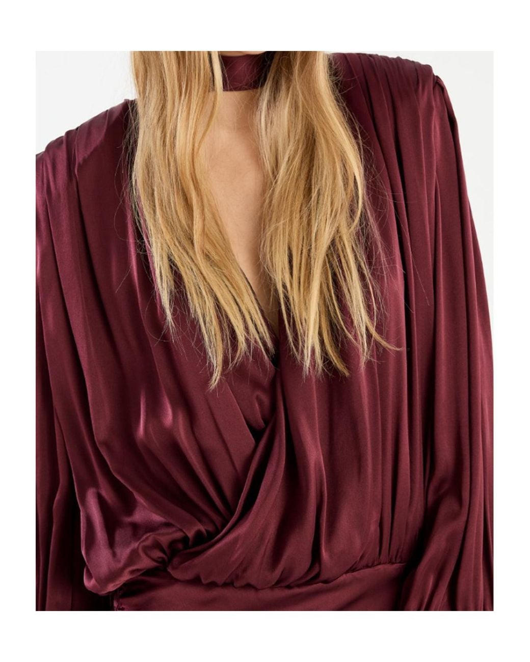 ROTATE BIRGER CHRISTENSEN Red Long-Sleeved V-Neck Dress