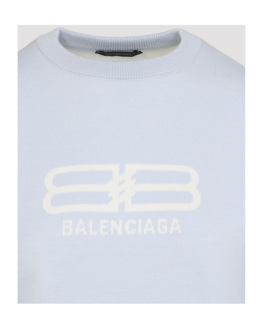 Balenciaga Blue Logo Intarsia Crewneck Sweater