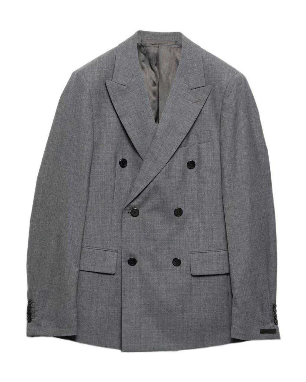 Prada Gray Double-Breasted Wool Jacket for men
