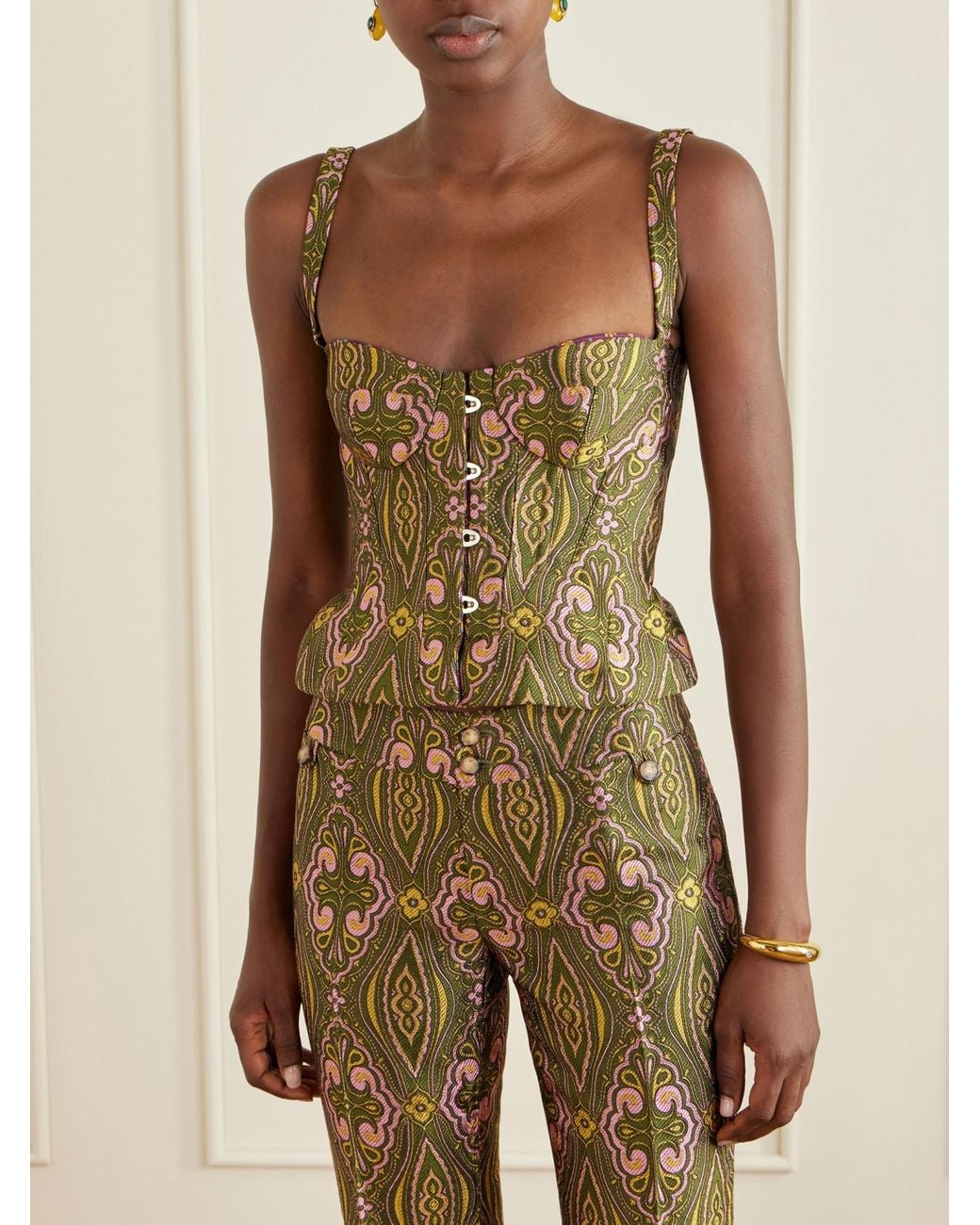 Etro Brown Floral Paisley-Print Jacquard Bustier Top