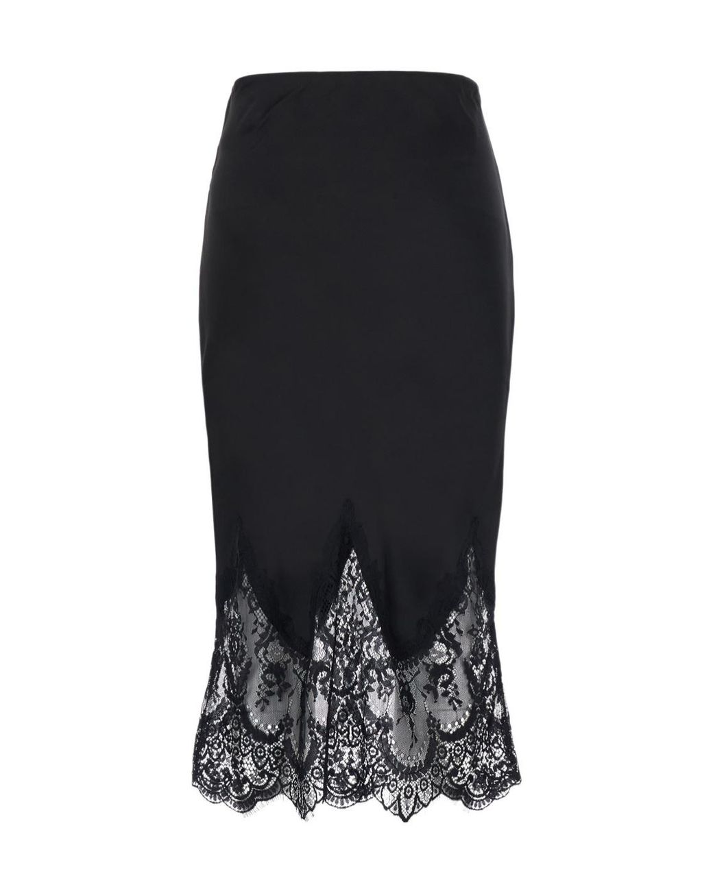 Norma Kamali Black Sable Lace-Trim Skirt