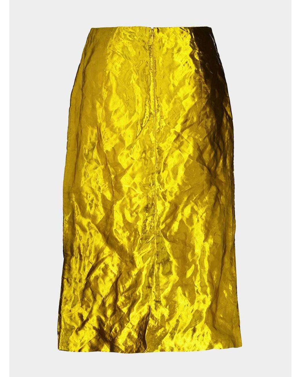 Gabriela Hearst Yellow Manuela Metallic-Effect Midi Skirt