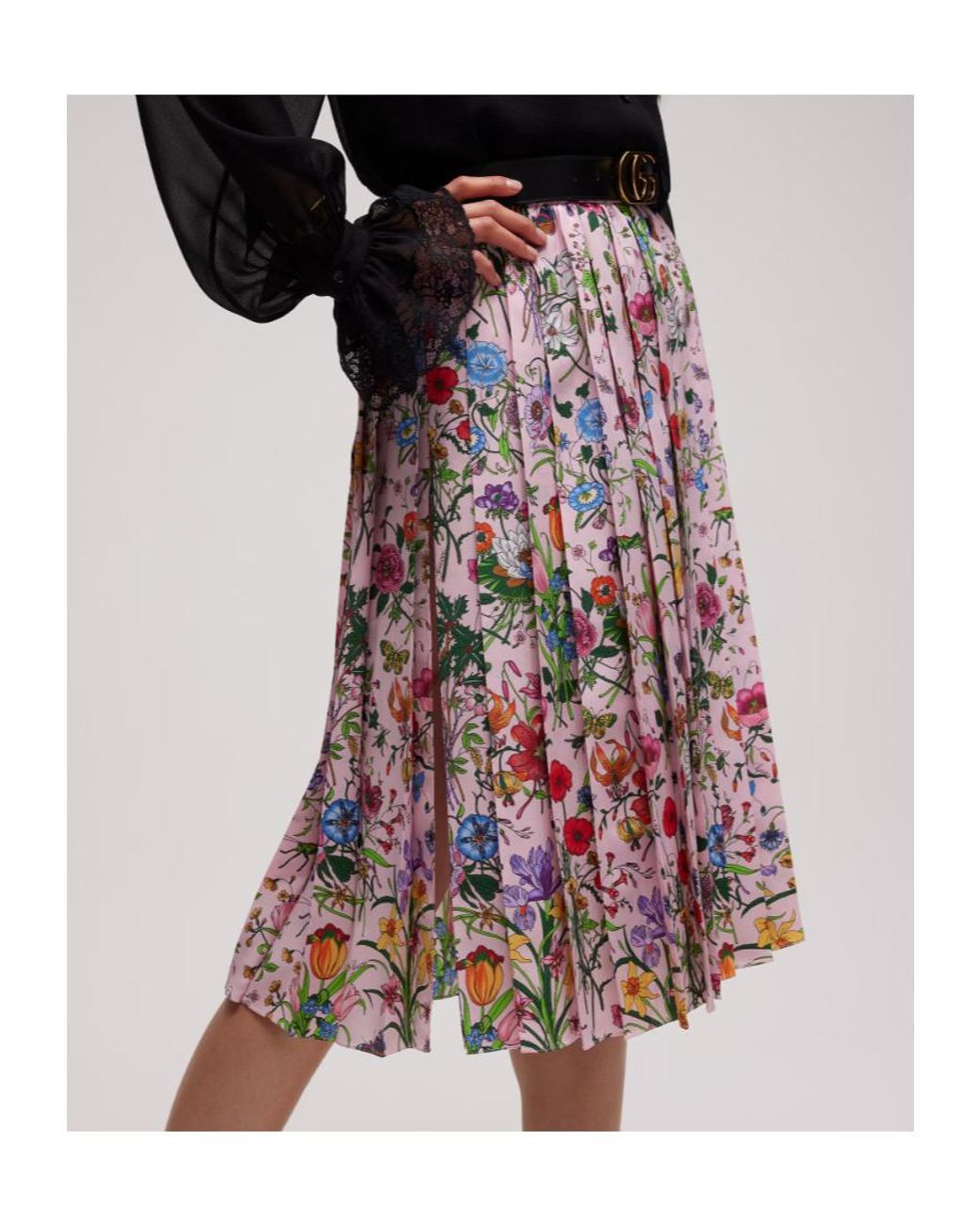 Gucci Red Printed Silk Pleated Skirt