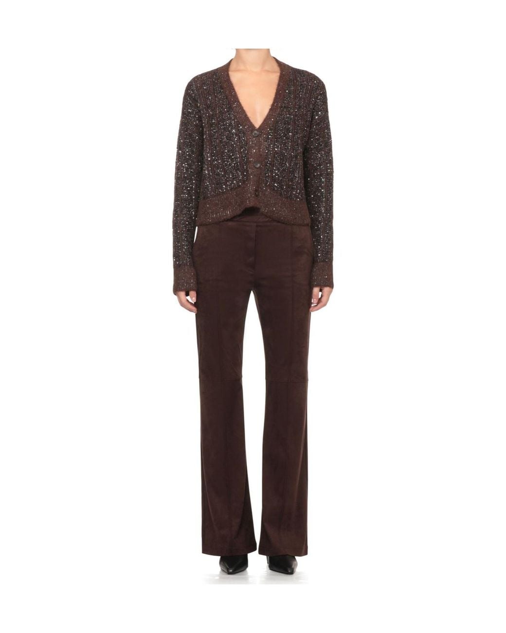 D.exterior Brown Sequined Button Cardigan