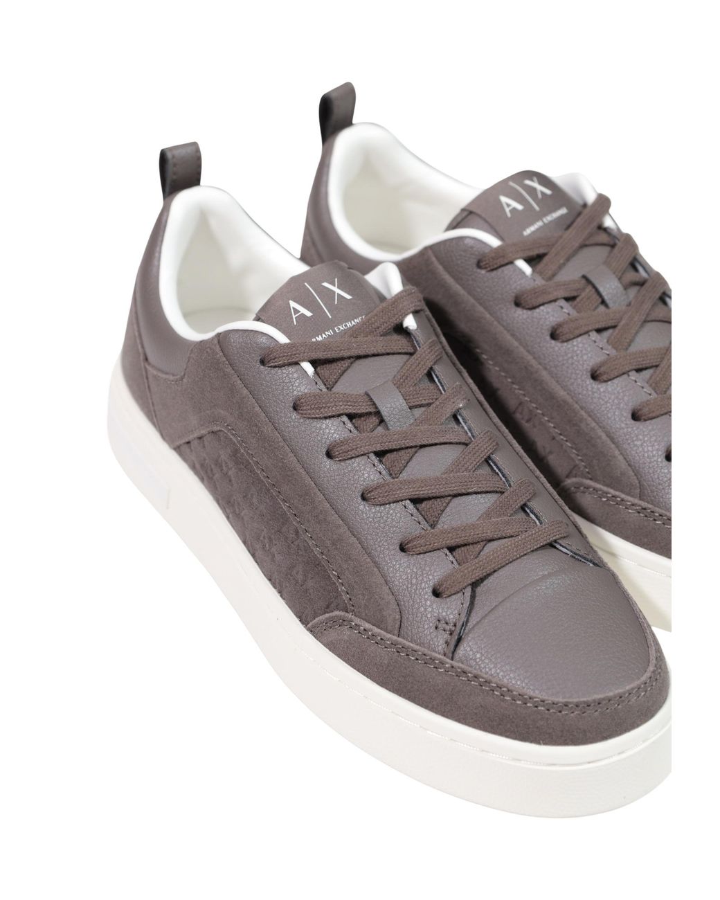 ARMANI EXCHANGE Brown Monogram-Print Panelled Sneakers for men