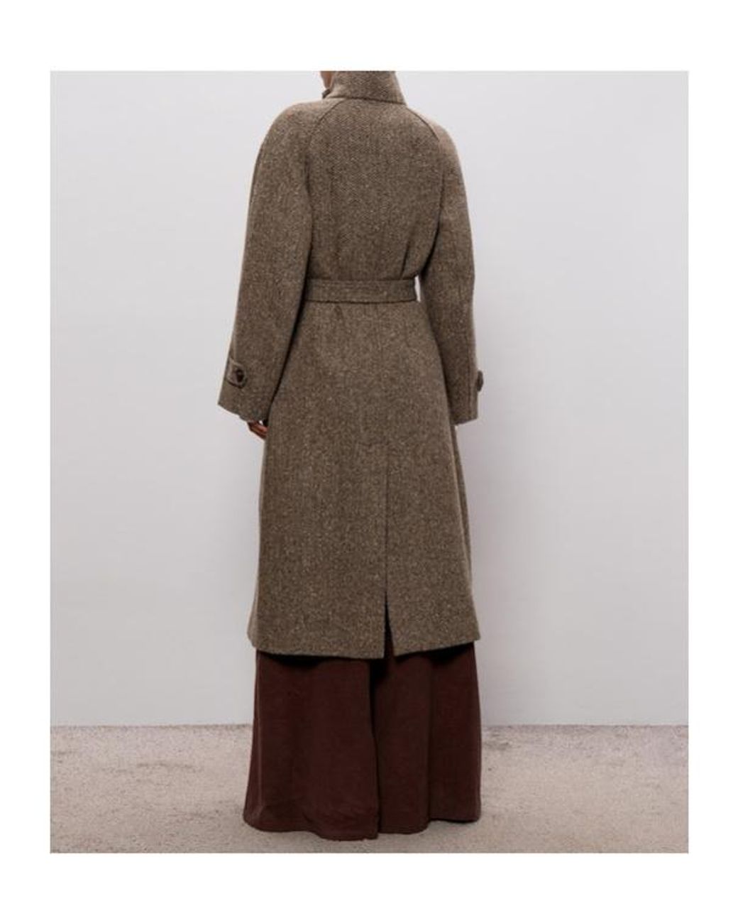 Brunello Cucinelli Gray Sparkling Chevron Belted Coat