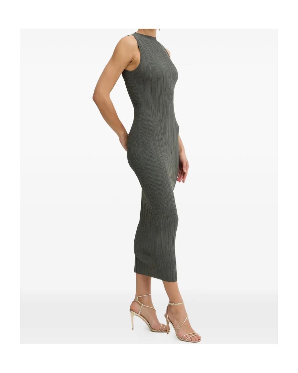 Twinset Green Ribbed-Knit Sleeveless Dress