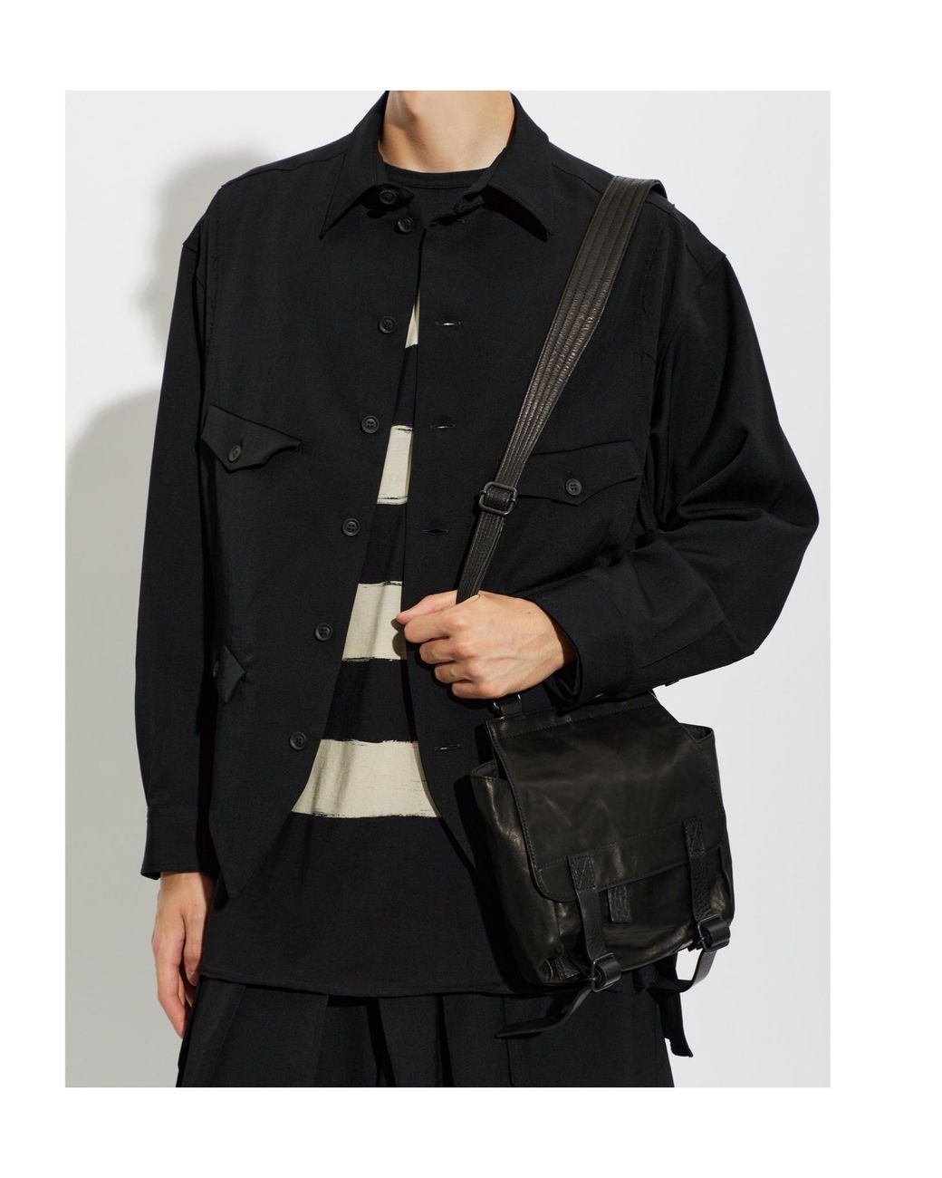 Yohji Yamamoto Black Buckled Messenger Bag for men