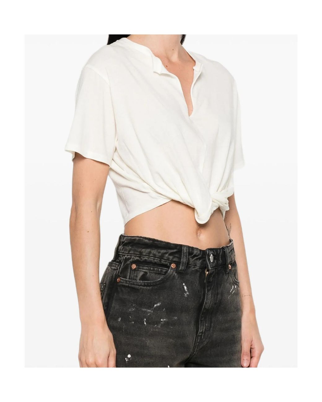 R13 White Knot V-Neck T-Shirt