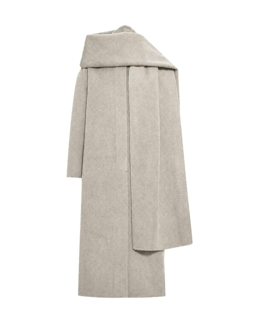Soeur Gray Draped Scarf-Collar Oversized Wool Long Coat