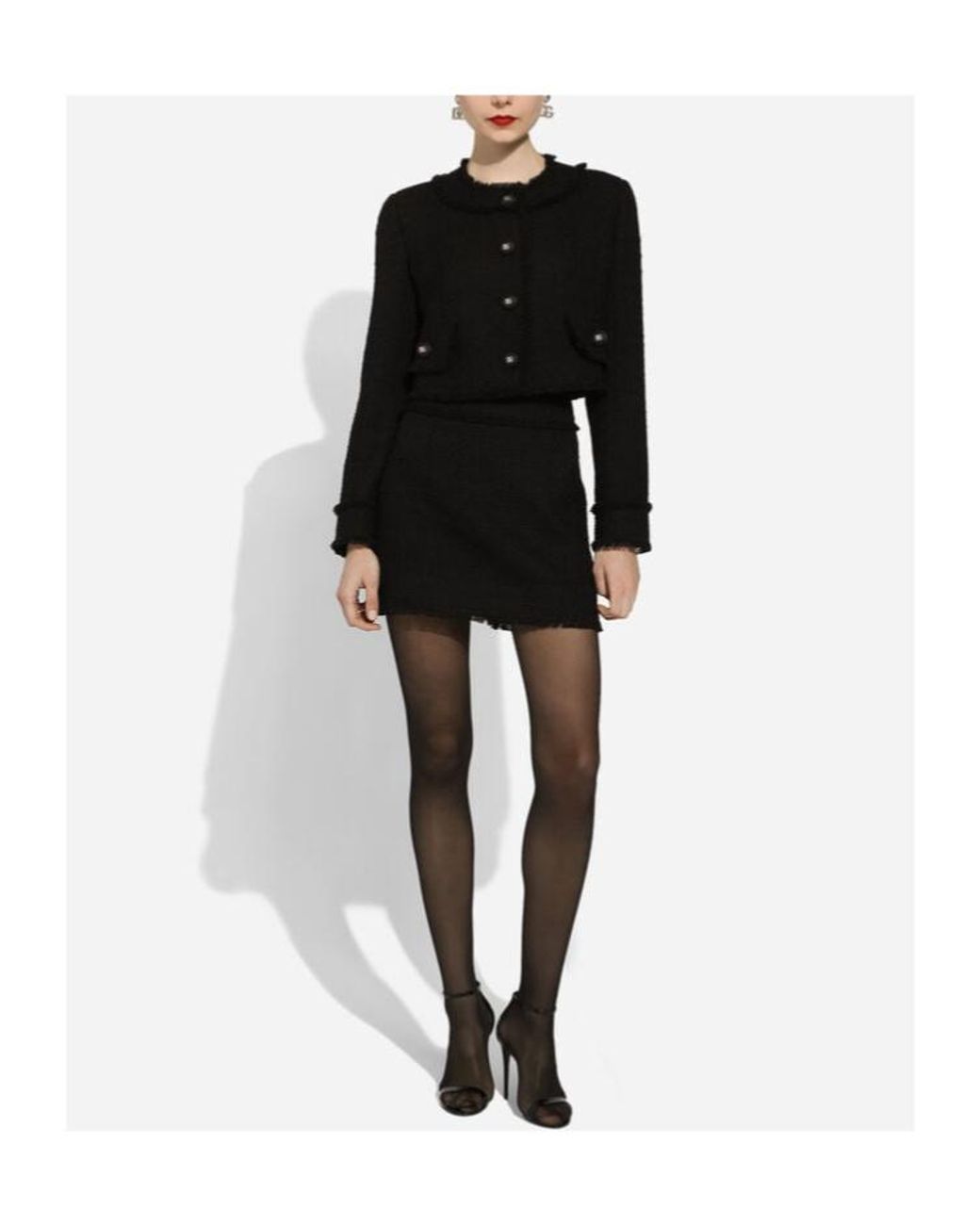 Dolce & Gabbana Black High-Waist Tweed Miniskirt
