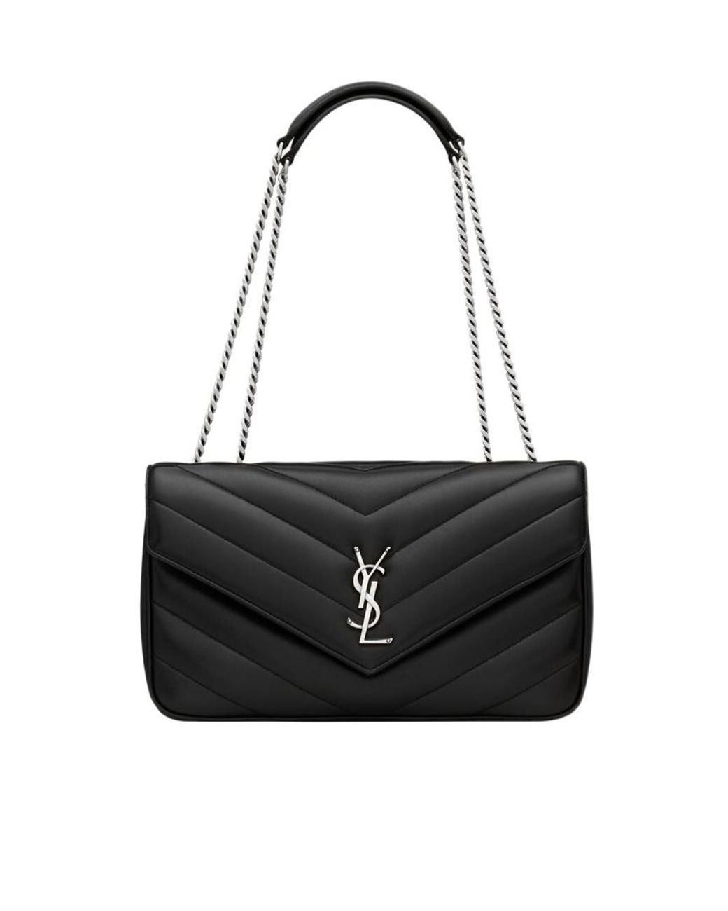 Saint Laurent Black Loulou Foldover Top Medium Shoulder Bag
